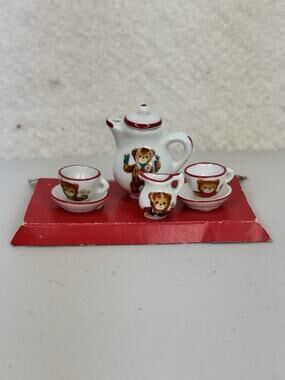 Reutter Mini Porzellan Set Miniature Teddy Bear Hand Painted Doll Tea Set VTG